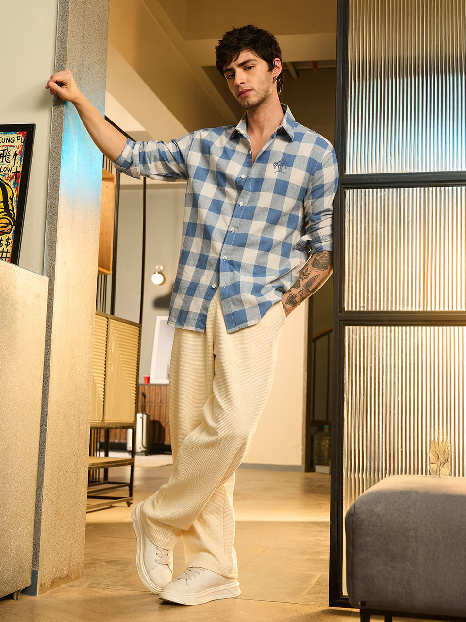 Cotton Linen Checks: Blue Sails